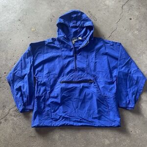 Vintage 90s Woolrich Mens Blue Half Zip Pullover Hooded Windbreaker Jacket L
